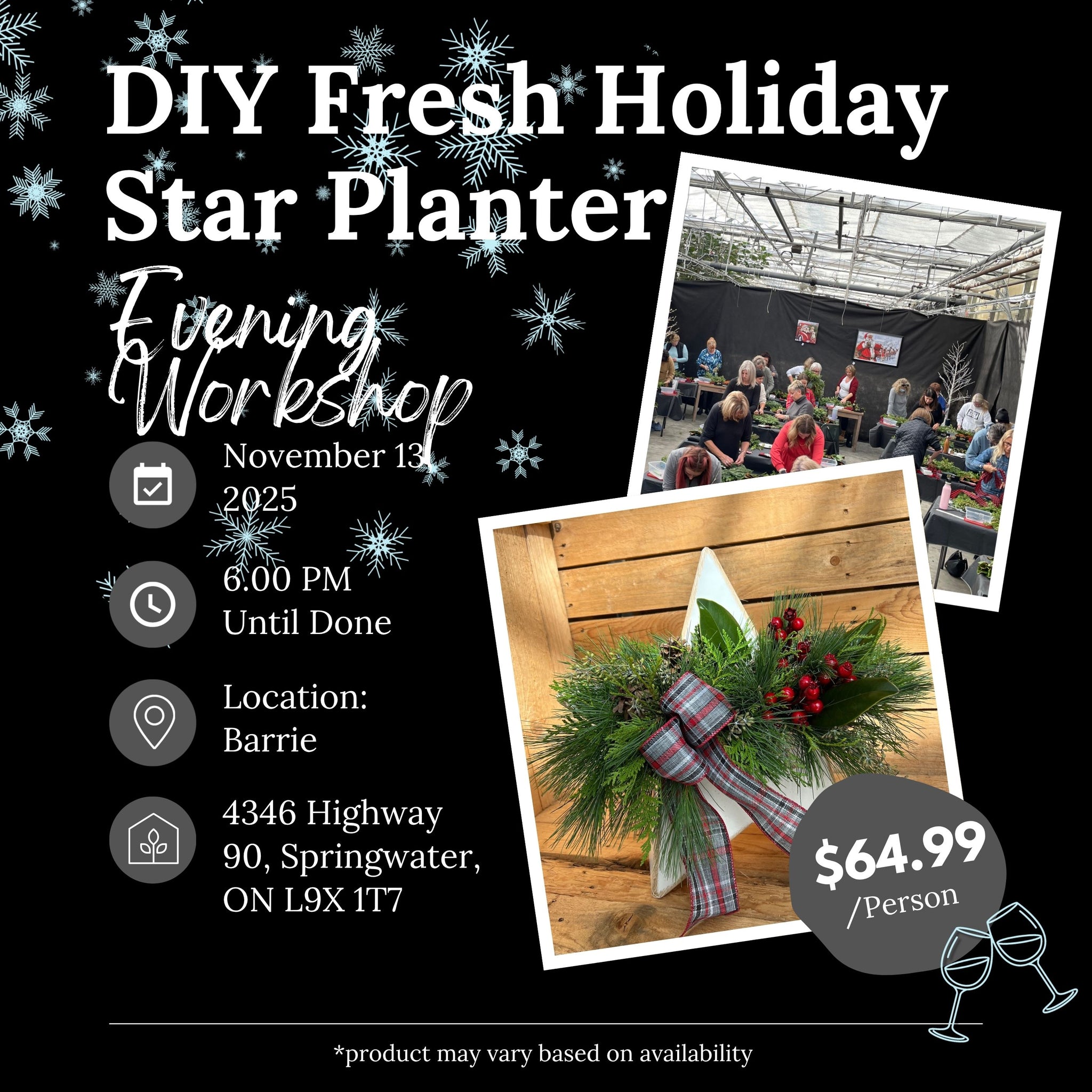 Ticket: DIY Fresh Holiday Star Planter Evening Workshop (Barrie Location) | November 13th, 2025