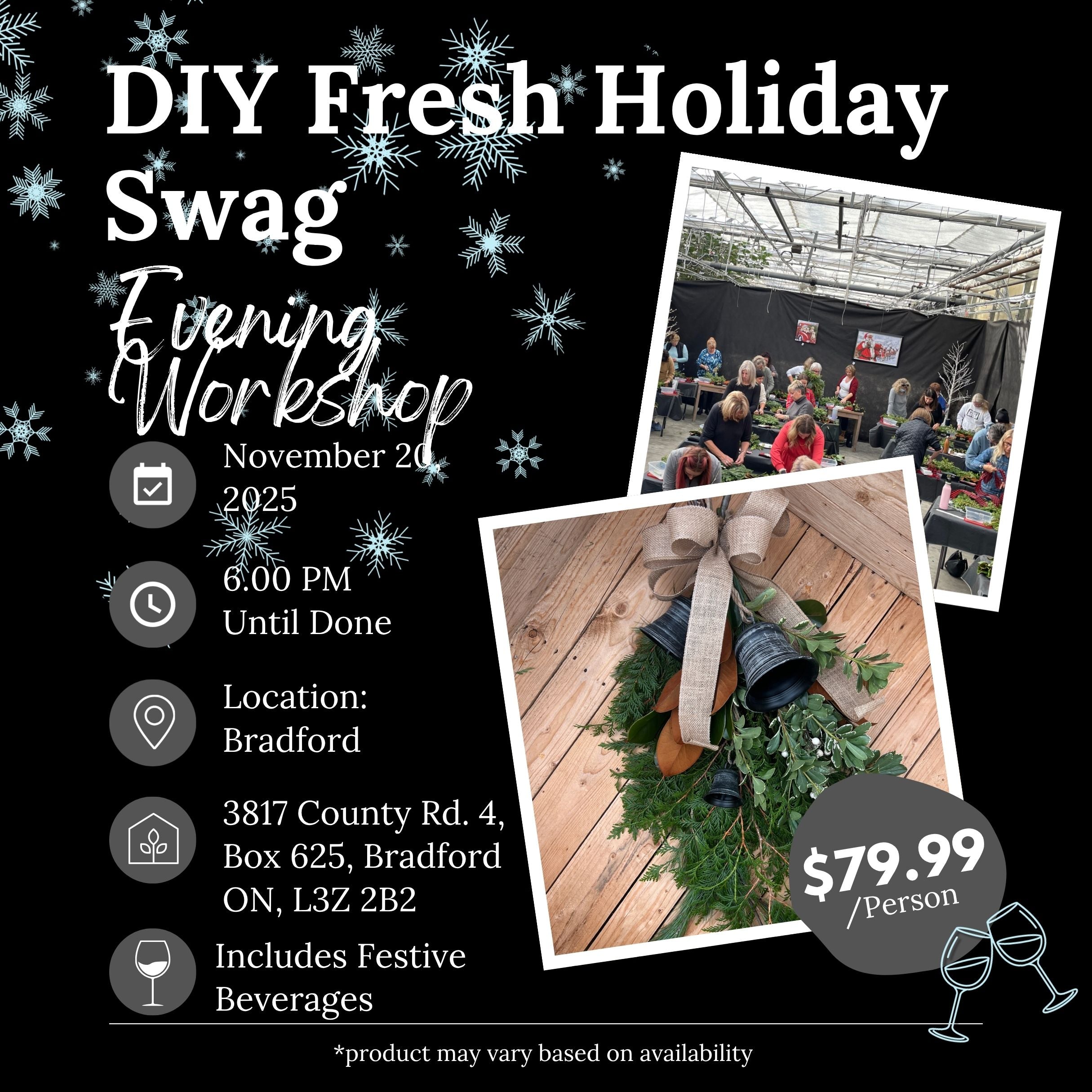 Ticket: DIY Fresh Holiday Swag Evening Workshop (Bradford Location) | November 20th, 2025