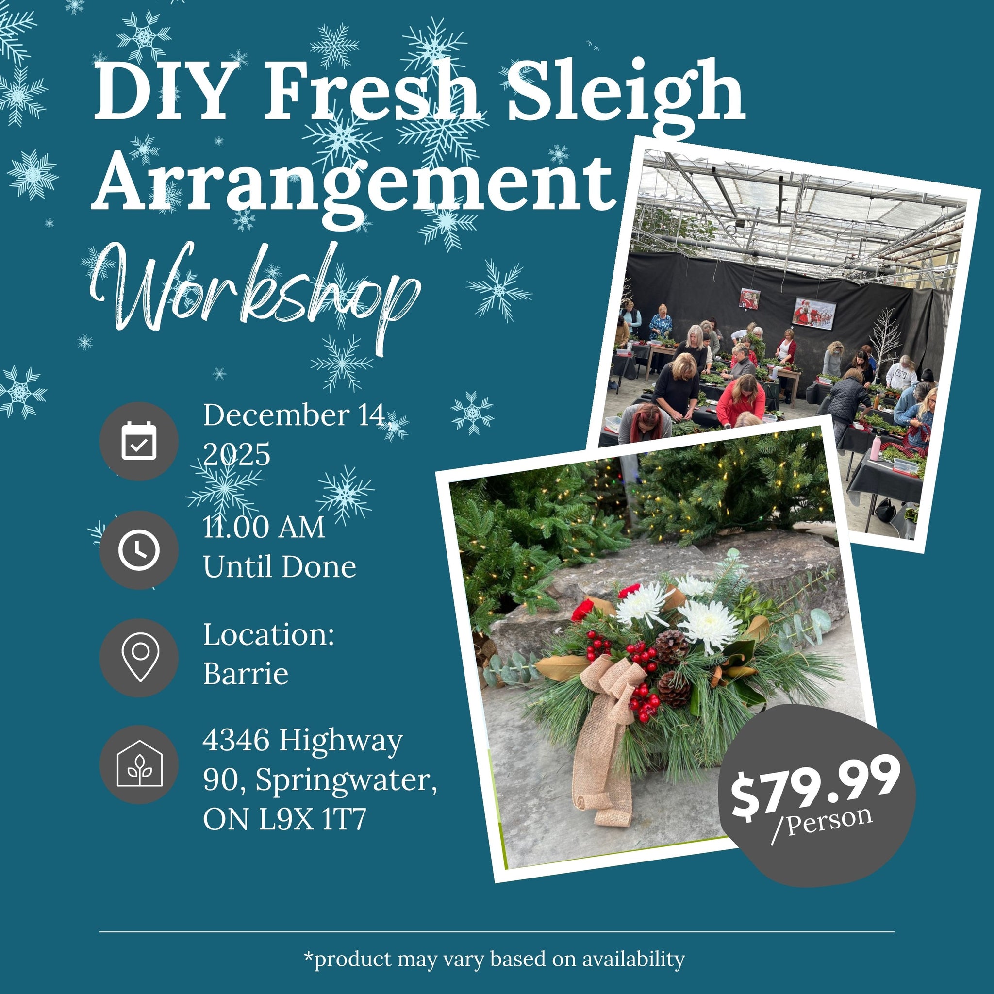 Ticket: DIY Fresh Sleigh Arrangement Workshop (Barrie Location) | December 14th, 2025