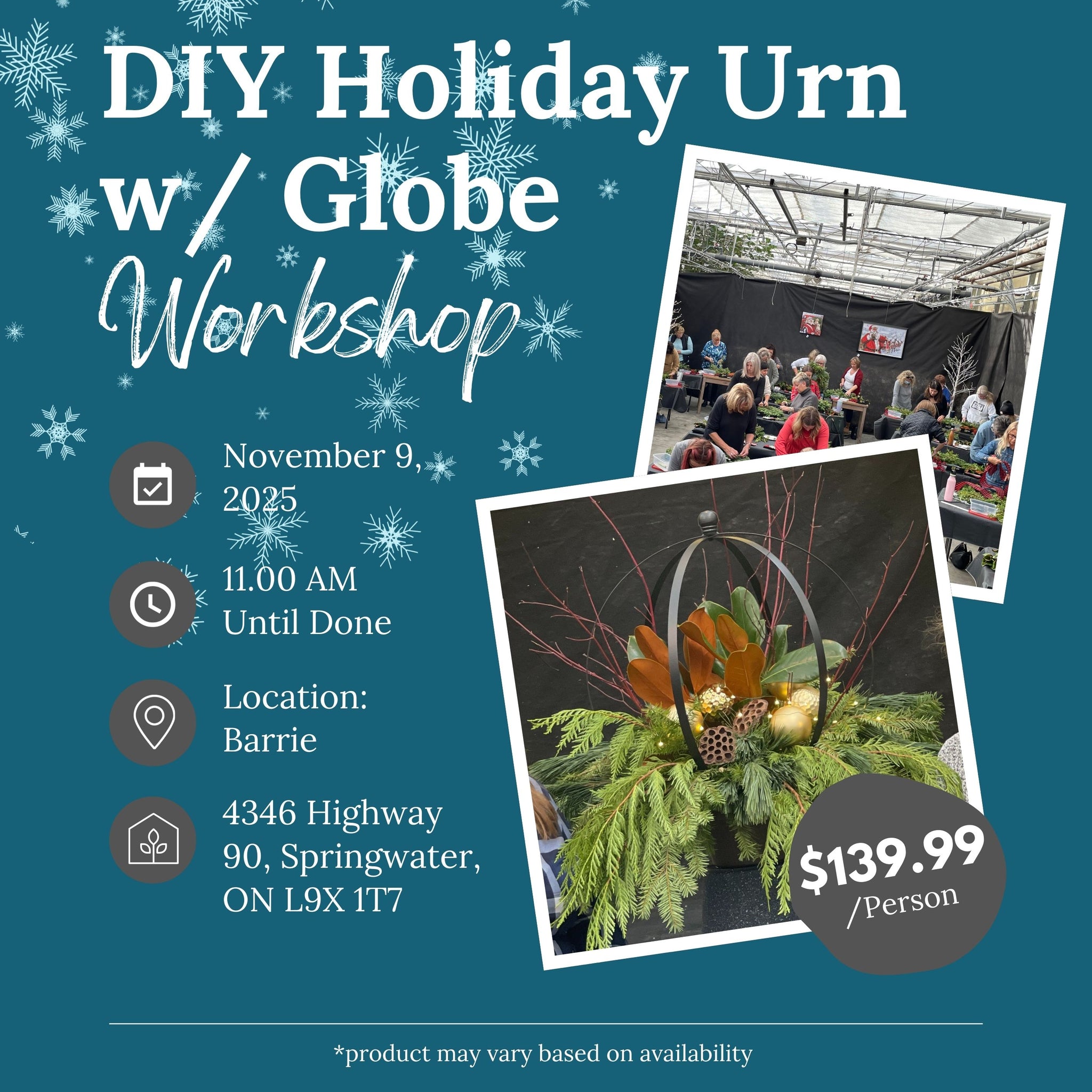 Ticket: DIY Holiday Urn w/ Globe Workshop (Barrie Location) | November 9th, 2025