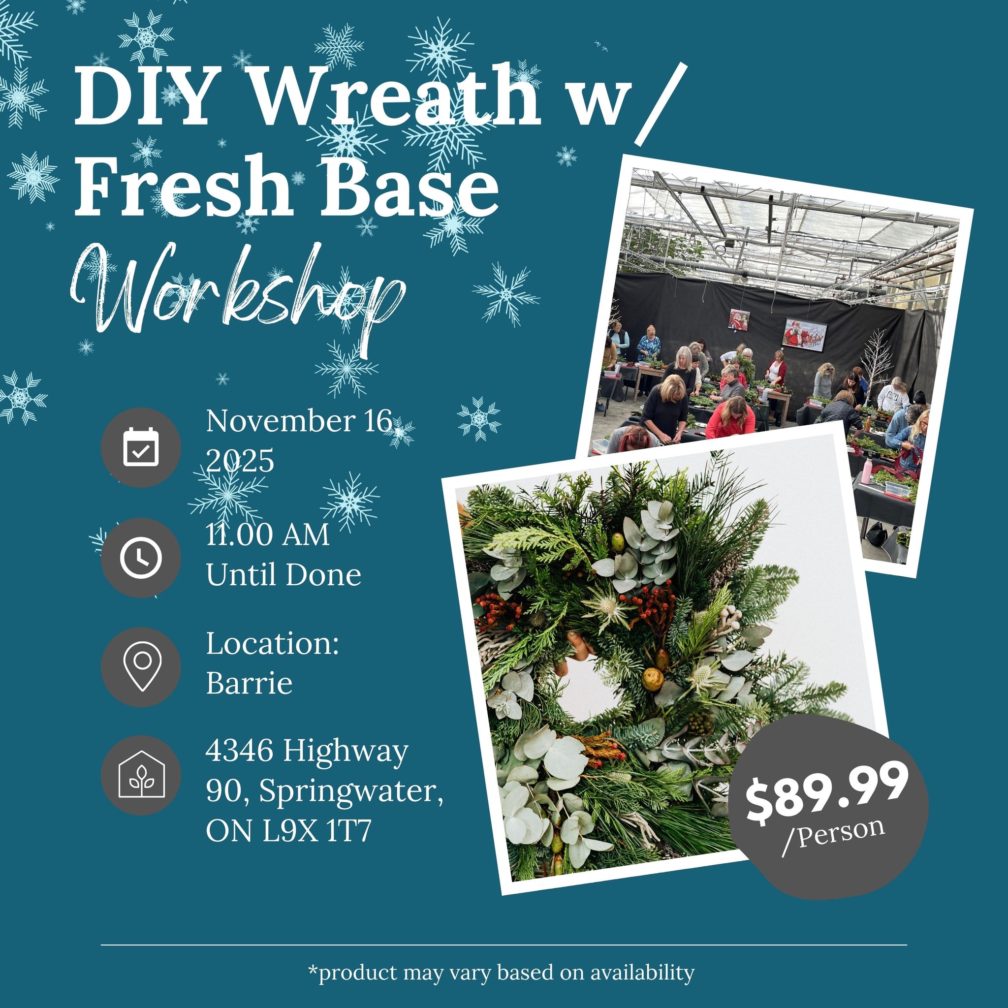 Ticket: DIY Wreath w/ Fresh Base Workshop (Barrie Location) | November 16th, 2025