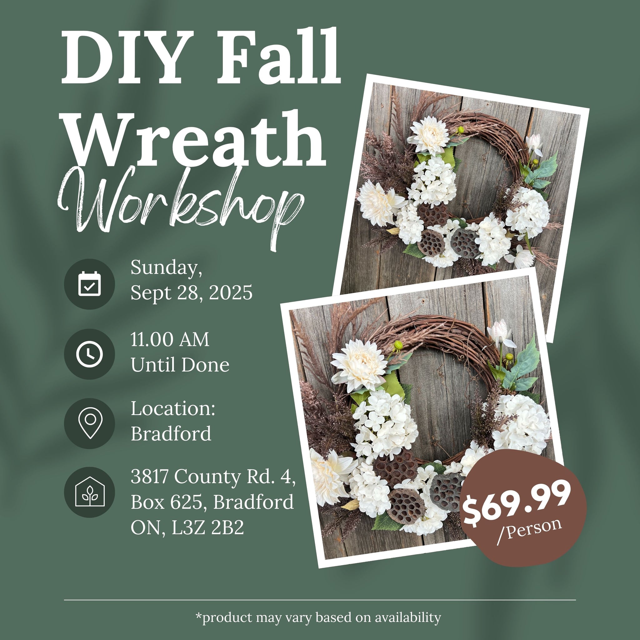 Ticket: DIY Fall Wreath Workshop (Bradford Location) | September 28th, 2025